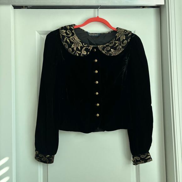 VTG Herman Geist Peter Pan Black Velvet Gold Lace Sz 6 Vintage - Picture 1 of 9